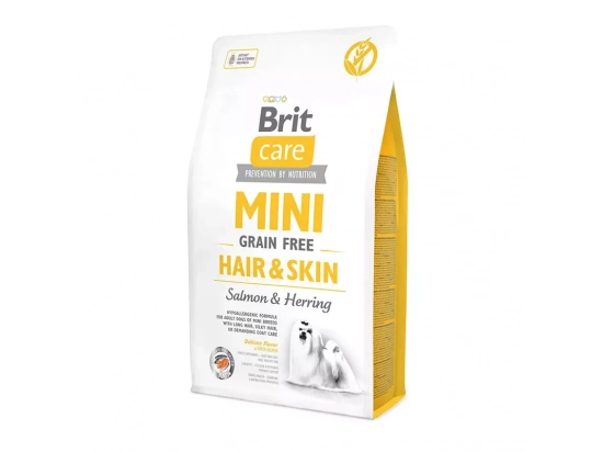 Фото - сухий корм Brit Care Dog Grain Free Mini Hair & Skin Salmon & Herring беззерновий сухий корм для шкіри та шерсті собак міні порід ЛОСОСЬ та ОСЕЛЕДЕЦЬ