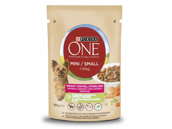 Фото - Purina One (Пуріна Ван) Mini/Small Weight Control корм для собак міні та малих порід із зайвою вагою ІНДИЧКА, МОРКВА ТА ГОРОХ вологий корм (консерви) Purina One (Пуріна Ван) Mini/Small Weight Control корм для собак міні та малих порід із зайвою вагою ІНДИЧКА, МОРКВА ТА ГОРОХ