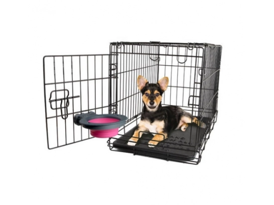 Фото - миски, напувалки, фонтани DEXAS Collapsible Kennel Bowl-Small - Миска складана з кріпленням для клітки для собак і кішок МАЛЕНЬКА, рожевий