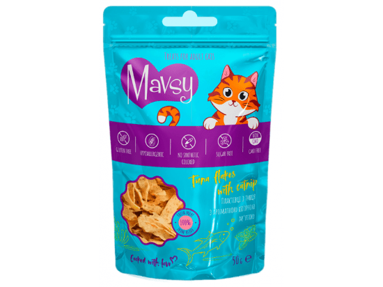 Фото - ласощі Mavsy Tuna flakes with Catnip ласощі пластівці для котів ТУНЕЦЬ та КОШАЧА М'ЯТА