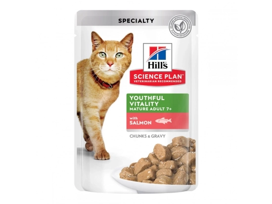 Фото - влажный корм (консервы) Hill's Science Plan Mature Adult Senior Vitality Chicken & Salmon корм для пожилых кошек КУРИЦА и ЛОСОСЬ (мультипак)