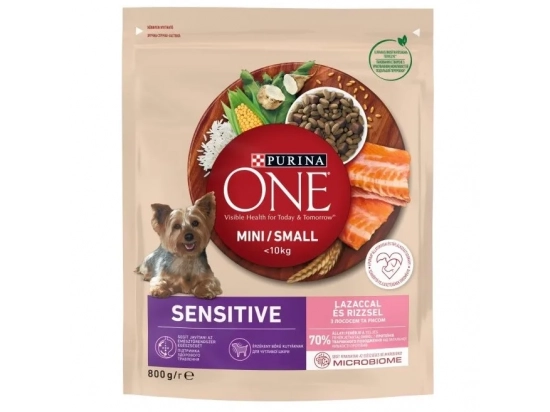 Фото - сухой корм Purina One (Пурина Ван) Mini/Small Sensitive корм для собак с чувствительным пищеварением ЛОСОСЬ И РИС