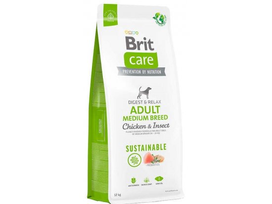 Фото - сухий корм Brit Care Dog Sustainable Adult Medium Breed Chicken & Insect сухий корм для собак середніх порід КУРКА та КОМАХИ