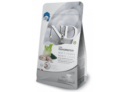 Фото - Farmina (Фарміна) N&D Grain Free White Puppy Mini корм для цуценят дрібних порід з білою шерстю СІБАС, СПІРУЛІНА та ФЕНХЕЛЬ сухий корм Farmina (Фарміна) N&D Grain Free White Puppy Mini корм для цуценят дрібних порід з білою шерстю СІБАС, СПІРУЛІНА та ФЕНХЕЛЬ