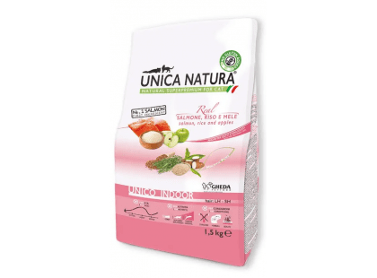 Фото - сухой корм Gheda Unica Natura Unico Indoor Salmon, Rice and Apples сухой корм для кошек живущих в помещении ЛОСОСЬ, РИС И ЯБЛОКО