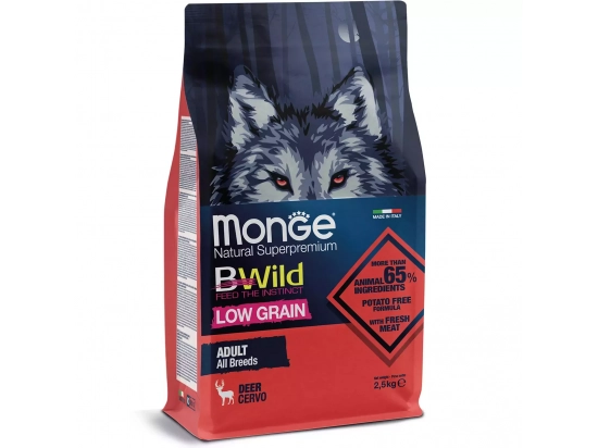 Фото - сухий корм Monge Dog BWild Low Grain Adult All Breeds Deer сухий низькозерновий корм для собак усіх порід ОЛЕНИНА