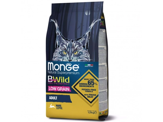 Фото - сухой корм Monge Cat Bwild Low Grain Hare Meat сухой низкозерновой корм для кошек ЗАЯЦ