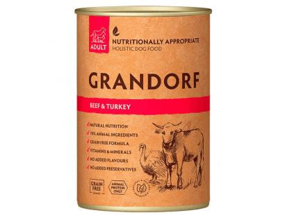 Фото - вологий корм (консерви) Grandorf (Грандорф) Beef & Turkey Adult консерва для собак ЯЛОВИЧИНА та ІНДИЧКА