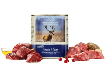 Фото - вологий корм (консерви) Hubertus Gold (Хубертус Голд) Venison & Beef консерви для собак ОЛЕНИНА, ЯЛОВИЧИНА З ТОПІНАМБУРОМ І ЧЕРВОНИМИ ЯГОДАМИ