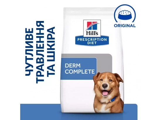 Фото - ветеринарні корми Hill's Prescription Diet Canine Derm Complete корм для собак при харчовій алергії та атопічному дерматиті ЯЙЦЕ та РИС