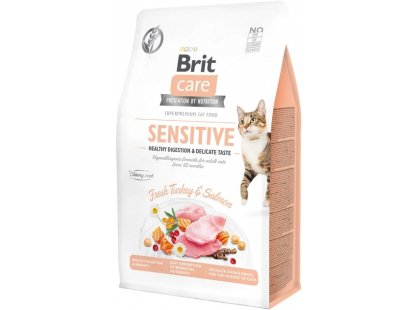 Фото - сухой корм Brit Care Cat Grain Free Sensitive Turkey & Salmon беззерновой корм для привередливых кошек с чувствительным пищеварением ИНДЕЙКА и ЛОСОСЬ