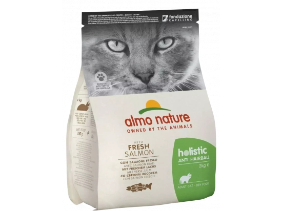 Фото - сухий корм Almo Nature Holistic ANTI HAIRBALL ADULT CAT WITH FRESH SALMON сухий корм для виведення вовни у дорослих котів ЛОСОСЬ