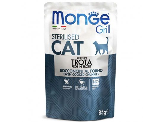 Фото - Monge Cat Grill Grain Free Sterilised Trout влажный корм для стерилизованных кошек ФОРЕЛЬ, пауч влажный корм (консервы) Monge Cat Grill Grain Free Sterilised Trout влажный корм для стерилизованных кошек ФОРЕЛЬ, пауч