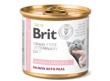 Фото - ветеринарные корма Brit Veterinary Diets Cat Grain Free Hypoallergenic Salmon & Peas консервы для кошек с пищевой непереносимостью ЛОСОСЬ И ГОРОХ