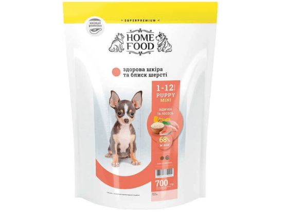 Фото - сухий корм Home Food (Хоум Фуд) Puppy Mini Turkey & Salmon корм для цуценят дрібних порід, здорова шкіра та блиск шерсті ІНДИЧКА та ЛОСОСЬ