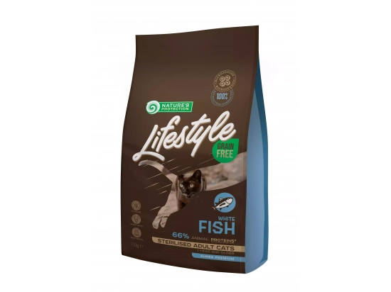 Фото - сухой корм Natures Protection Lifestyle GRAIN FREE WHITE FISH STERILISED беззерновой корм для стерилизованных взрослых кошек БЕЛАЯ РЫБА