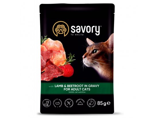 Фото - влажный корм (консервы) Savory (Сейвори) ADULT CAT POUCH with LAMB and BEETROOT in GRAVY влажный корм для взрослых кошек, кусочки в соусе ЯГНЕНОК и СВЕКЛА