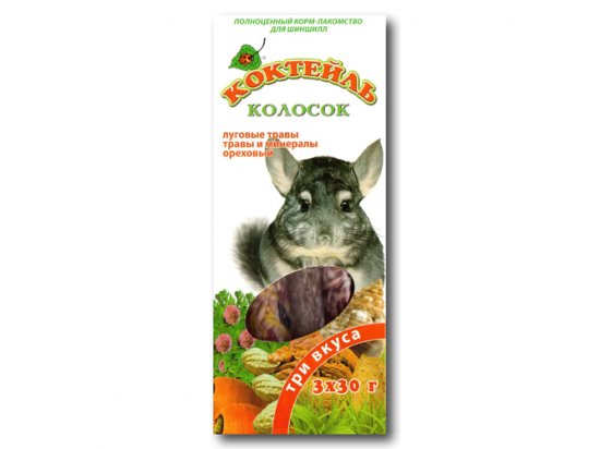 Фото 2 -  ласощі Колосок Коктейль - Ласощі для шиншил 3в1 (лугові трави, мінерали, горіх), 3 х 30 г