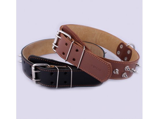 Фото 2 -  амуниция Collar (Коллар) ДВОЙНОЙ С ШИПАМИ ошейник для собак, кожа, черный