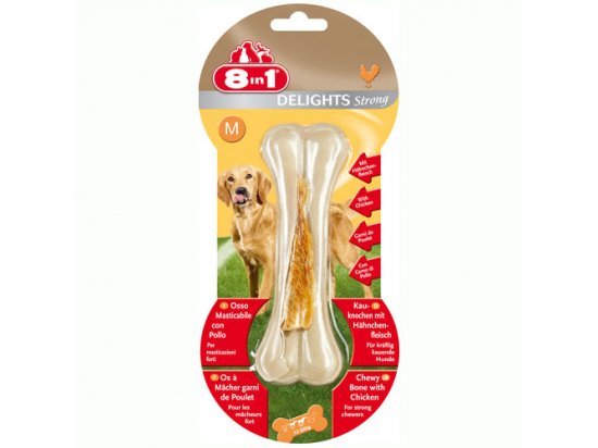 Фото - 8in1 (8 в 1) Delights Strong Кістка з курячим м'ясом Посилена - ласощі для собак ласощі 8in1 (8 в 1) Delights Strong Кістка з курячим м'ясом Посилена - ласощі для собак