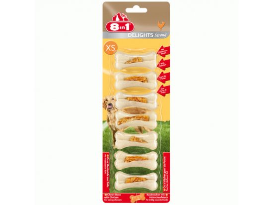Фото - 8in1 (8 в 1) Delights Strong XS Кісточки з курячим м'ясом - ласощі для собак ласощі 8in1 (8 в 1) Delights Strong XS Кісточки з курячим м'ясом - ласощі для собак