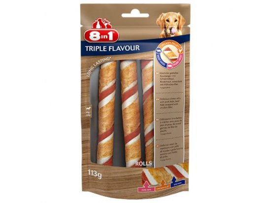 Фото - 8in1 TRIPLE FLAVOUR ROLLS ласощі для собак, трубочки ласощі 8in1 TRIPLE FLAVOUR ROLLS ласощі для собак, трубочки