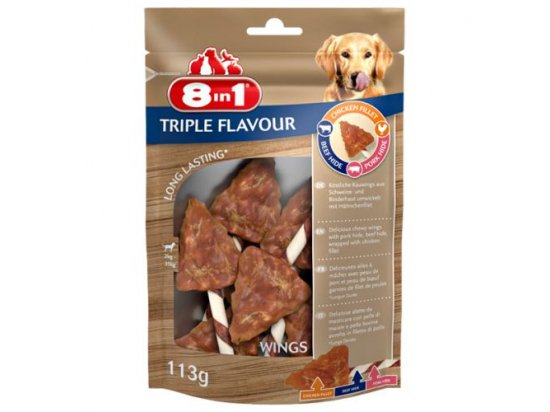 Фото - 8in1 TRIPLE FLAVOUR WINGS ласощі для собак, крильця ласощі 8in1 TRIPLE FLAVOUR WINGS ласощі для собак, крильця