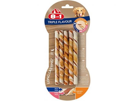 Фото - 8in1 TRIPLE FLAVOUR TWISTED STICKS ласощі для собак, палички ласощі 8in1 TRIPLE FLAVOUR TWISTED STICKS ласощі для собак, палички