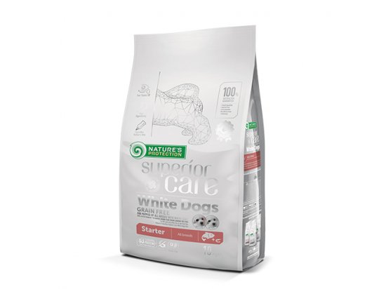 Фото - сухой корм Natures Protection GRAIN FREE WHITE COAT STARTER SALMON & KRILL корм для щенков до 4 месяцев с белой шерстью ЛОСОСЬ и КРИЛЬ