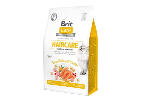 Фото - сухой корм Brit Care Cat Grain Free Haircare Healthy & Shiny Coat беззерновой сухой корм для кошек с длинной шерстью КУРИЦА и ЛОСОСЬ