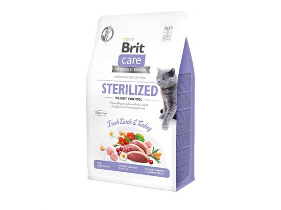 Фото - сухой корм Brit Care Cat Grain Free Sterilized Weight Control Duck & Turkey беззерновой корм для стерилизованных кошек с лишним весом УТКА и ИНДЕЙКА