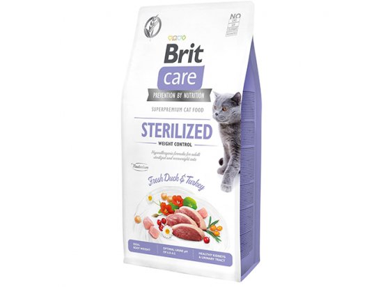 Фото - сухий корм Brit Care Cat Grain Free Sterilized Weight Control Duck & Turkey беззерновий корм для стерилізованих кішок із зайвою вагою КАЧКА та ІНДИЧКА