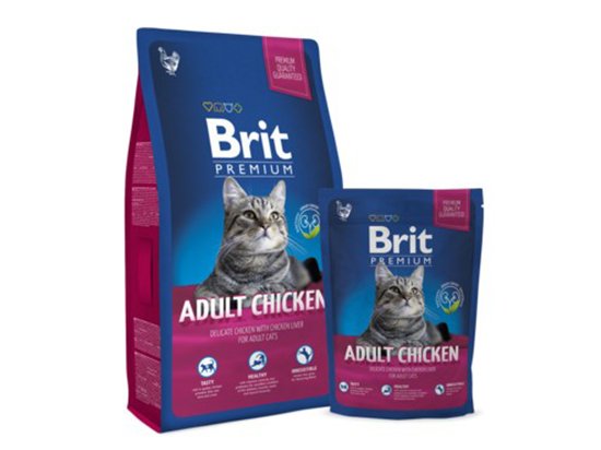 Фото - сухий корм Brit Premium Cat Adult Chicken & Chicken Liver сухий корм для кішок КУРКА та КУРЯЧА ПЕЧІНКА