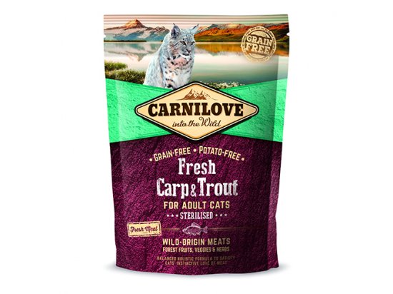 Фото - сухий корм Carnilove FRESH CARP & TROUT STERILISED беззерновий корм для стерилізованих кішок та котів КАРП та ФОРЕЛЬ