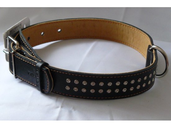 Фото 3 -  амуниция Collar Кожаный ошейник двойной для собак со стразами