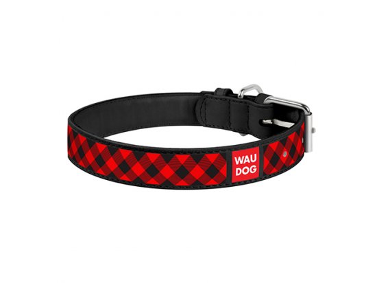 Фото 2 -  амуниция Collar WAUDOG ШОТЛАНДКА КРАСНАЯ кожаный ошейник для собак, черный