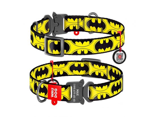Фото - Collar WAUDOG Nylon ошейник c QR паспортом, пластиковый фастекс, БЭТМЕН ЛОГО амуниция Collar WAUDOG Nylon ошейник c QR паспортом, пластиковый фастекс, БЭТМЕН ЛОГО