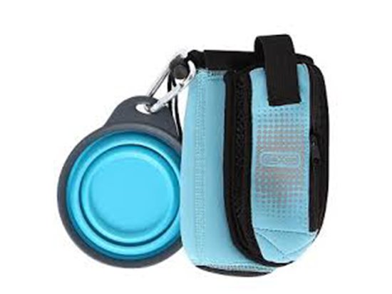 Фото 3 -  миски, напувалки, фонтани Dexas BOTTLEPOCKET WITH TRAVEL CUP сумка зі складною мискою для води та аксесуарів, голубий