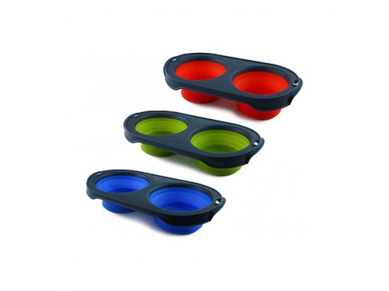 Фото 2 -  миски, напувалки, фонтани Dexas COLLAPSIBLE PET FEEDER миска подвійна для собак та кішок, червоний