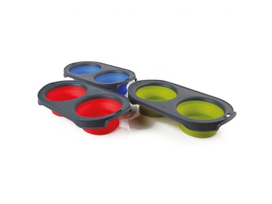 Фото 2 -  миски, напувалки, фонтани Dexas COLLAPSIBLE PET FEEDER миска подвійна для собак та кішок, синій
