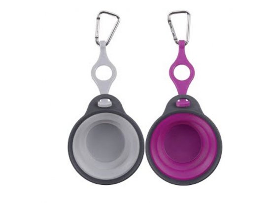 Фото 2 -  миски, напувалки, фонтани DEXAS Travel Cup with Bottle Holder & Carabiner - Миска складна для подорожей з карабіном та фіксатором, пурпурний