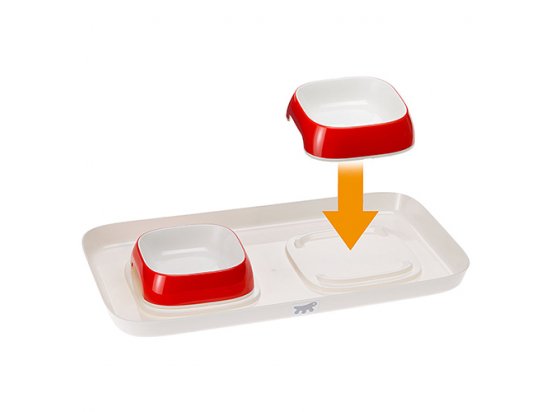 Фото 4 -  миски, поилки, фонтаны Ferplast GLAM TRAY пластиковый поднос с мисками для кошек и собак, красный