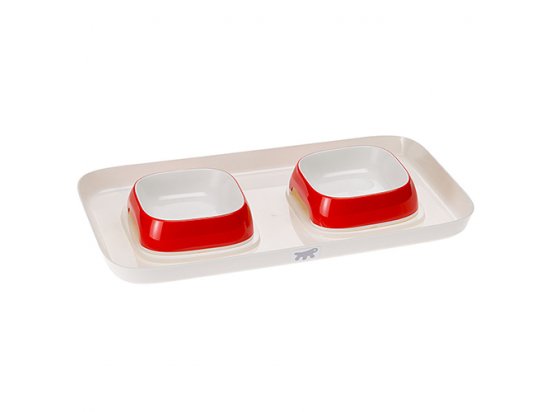 Фото 5 -  миски, поилки, фонтаны Ferplast GLAM TRAY пластиковый поднос с мисками для кошек и собак, красный
