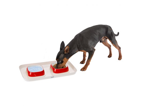 Фото 3 -  миски, поилки, фонтаны Ferplast GLAM TRAY пластиковый поднос с мисками для кошек и собак, красный