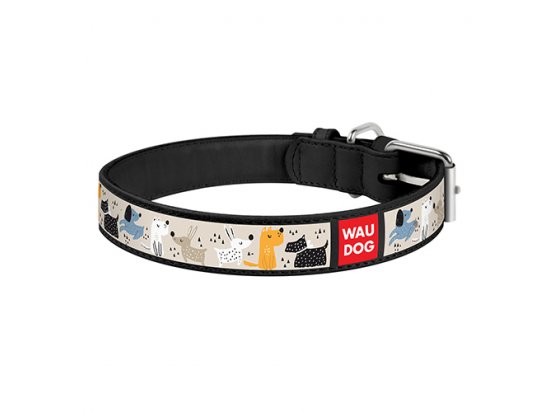 Фото 2 -  амуниция Collar WAUDOG СОБАЧКИ НА ПРОГУЛКЕ кожаный ошейник для собак, черный