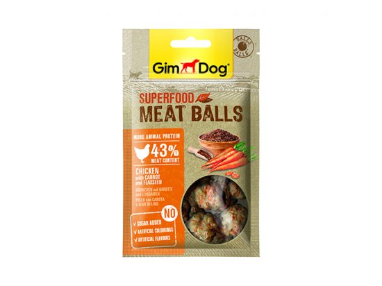 Фото - Gimdog Superfood мясные шарики для собак Курица с морковью и семенами льна, 70 г ласощі Gimdog Superfood мясные шарики для собак Курица с морковью и семенами льна, 70 г