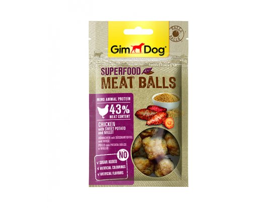 Фото - Gimdog Superfood мясные шарики для собак Курица с бататом и просом лакомства Gimdog Superfood мясные шарики для собак Курица с бататом и просом