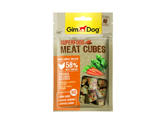 Фото - Gimdog Superfood мясные кубики для собак Курица с морковью и шпинатом ласощі Gimdog Superfood мясные кубики для собак Курица с морковью и шпинатом