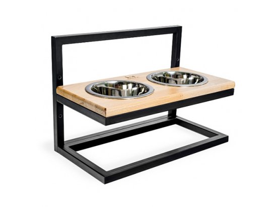 Фото 3 -  миски, напувалки, фонтани Harley & Cho Lift Natural Wood + Black миски на підставці з регульованою висотою