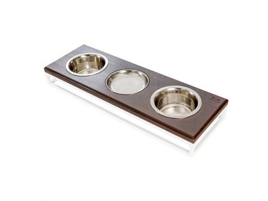 Фото 2 -  миски, напувалки, фонтани Harley & Cho Lunch Bar Brown Wood + White миски на підставці 3 шт